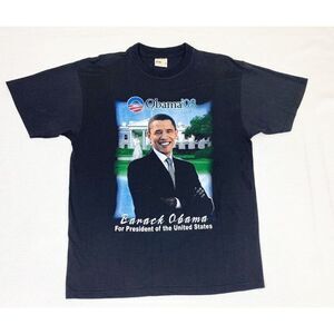 Vintage 2008 Y2K Barack Obama T-Shirt Yes We Can Black Large Hip Hop Rap Tee